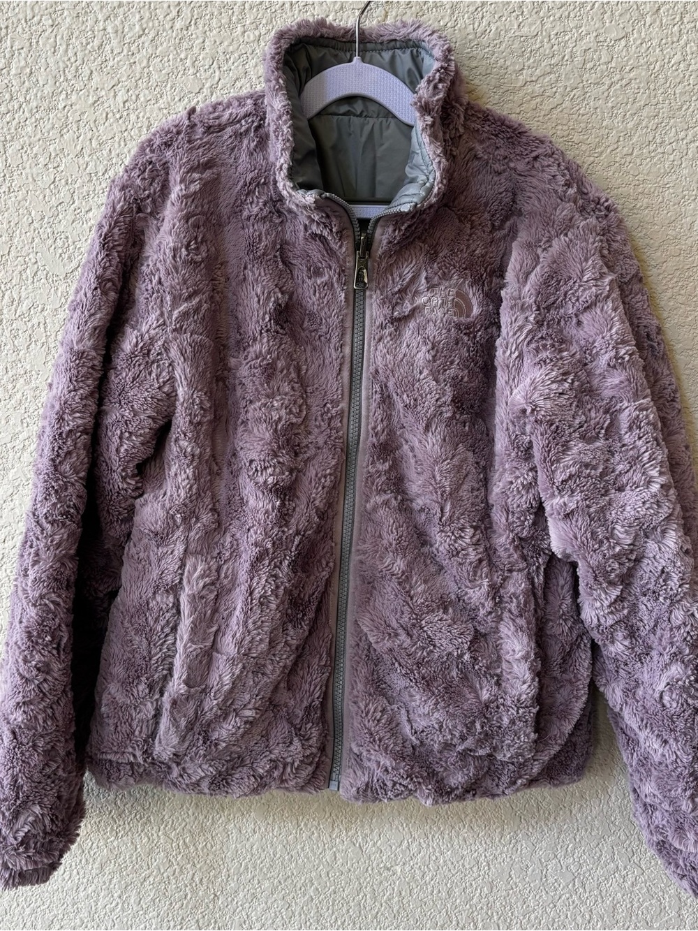 The North Face Girls Reversible Mossbud Jacket Size M (10/12) purple gray puffer